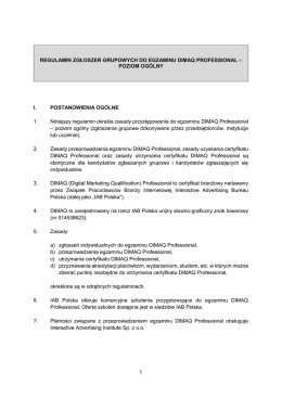 Regulamin zgłoszeń grupowych na egzamin DIMAQ Professional