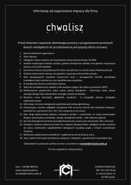 Informacje od organizatora imprezy dla firmy