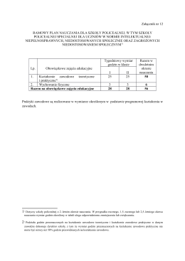 Załącznik nr 12 RAMOWY PLAN NAUCZANIA DLA SZKOŁY