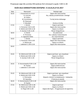 Propozycje zajęć dla uczniów ZSO podczas ferii zimowych w godz