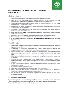 REGULAMIN ZAJĘĆ DYDAKTYCZNYCH W CZASIE FERII