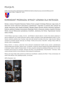 policja.pl komendant przekazał wyrazy uznania dla mateusza