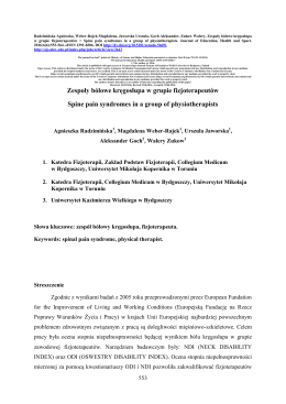 Zespoły b&oacute;lowe kręgosłupa w grupie fizjoterapeut&oacute;w = Spine pain