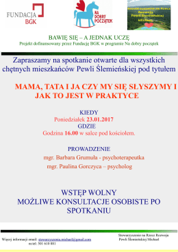 Zapraszamy na spotkanie otwarte dla wszystkich chętnych
