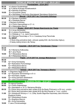 Intencje mszalne: 23-29 stycznia 2017 r. (plik pdf)