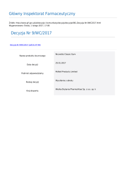 Główny Inspektorat Farmaceutyczny Decyzja Nr 9/WC/2017