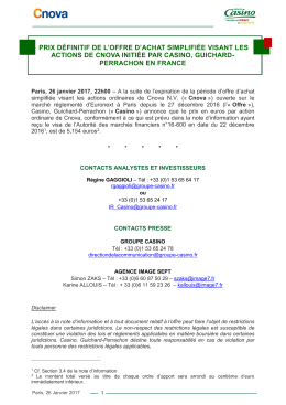 prix définitif de l`offre d`achat simplifiée visant les
