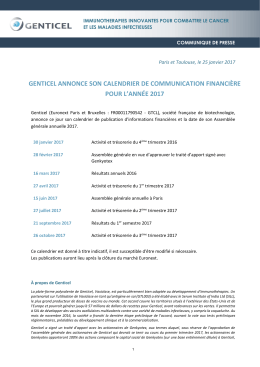 genticel annonce son calendrier de communication