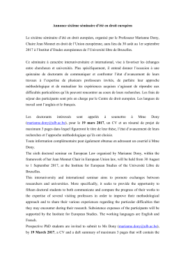 Annonce sixi&egrave;me s&eacute;minaire d`&eacute;t&eacute; en droit europ&eacute;en Le sixi&egrave;me