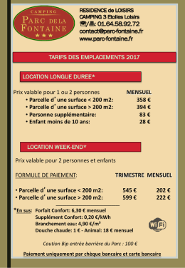 Tarifs emplacements 2017 - Camping Parc de la Fontaine