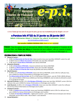 e-Paroisse Info N&deg;322 du 21 janvier au 29 janvier 2017