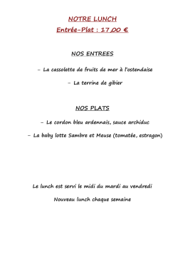 NOTRE LUNCH Entr&eacute;e-Plat : 17,00 &euro; - L`Inn&eacute;-Vie