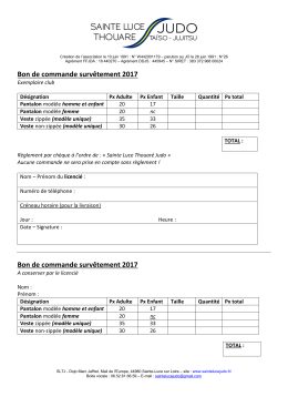 Bon de commande survêtement 2017 Bon de commande