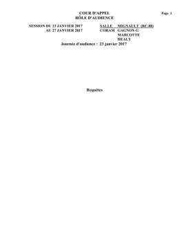 COUR D`APPEL R&Ocirc;LE D`AUDIENCE Journ&eacute;e d`audience : 23