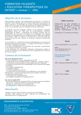 Formation validante &laquo; Education Th&eacute;rapeutique du Patient
