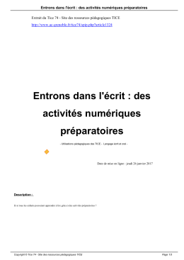 Entrons dans l`écrit : des activités numériques préparatoires