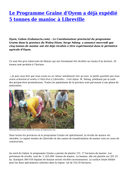 Le Programme Graine d`Oyem a déjà expédié 5 tonnes de manioc à