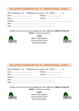 BULLETIN D`ADHÉSION 2017 À L`ASSOCIATION « AIVES