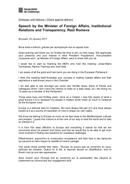Speech by the Minister of Foreign Affairs, Institutional Relations and