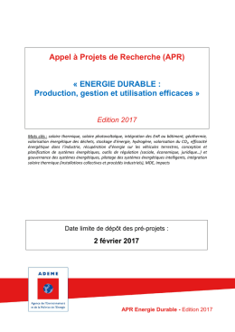 (APR) &laquo; ENERGIE DURABLE - appelsaprojets.ademe