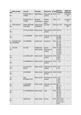 ° site Nom du Site Lieu dit Périodes Structures Année Section