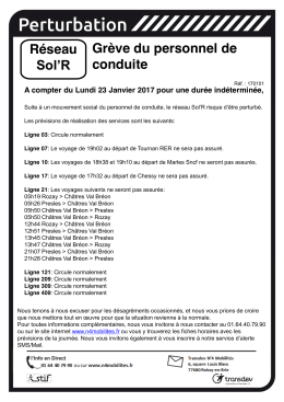 A compter du Lundi 23 Janvier 2017 pour une - Tournan-en-Brie