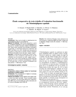 Étude comparative de trois échelles d`évaluation fonctionnelle de l