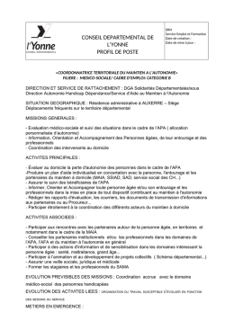 CONSEIL DEPARTEMENTAL DE L`YONNE PROFIL DE POSTE