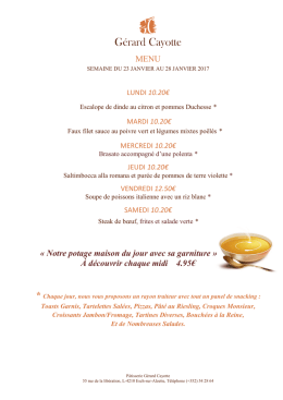 Menu de la semaine du 23 au 28 Janvier 2017