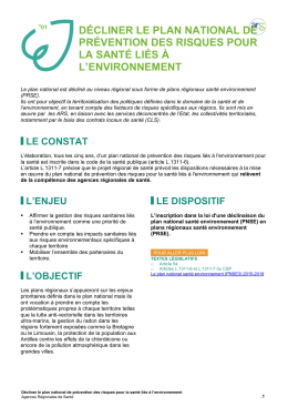 d&eacute;cliner le plan national de pr&eacute;vention des risques pour la sant&eacute; li&eacute;s