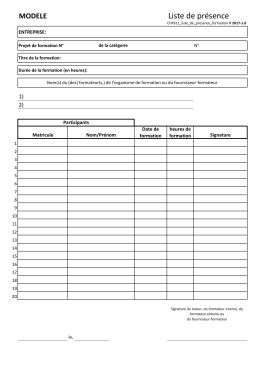 Liste de pr&eacute;sence - formation
