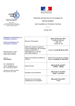 Recrutement de conseillers en formation continue Calendrier 2017