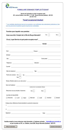 Formulaire de demande d`emploi occasionnel (surveillant plateaux