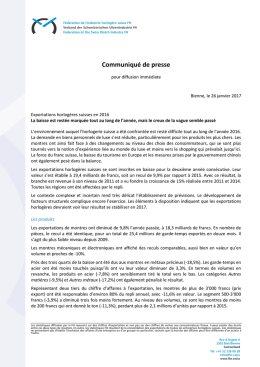 Exportations horlogères suisses en 2016