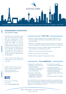 MANAGEMENT CONSULTANT LOCATION: PARIS Votre