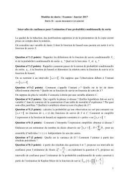 1 Modèles de durée / Examen / Janvier 2017 Intervalles de