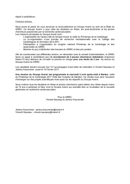 Appel à candidature : Cher(e)s ami(e)s, Nous avons le plaisir de