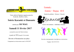 Soirée Karaoké et Dansante Samedi 11 février 2017 Entrée +