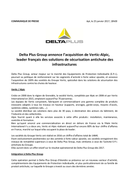 Delta Plus Group annonce l`acquisition de Vertic-Alpic