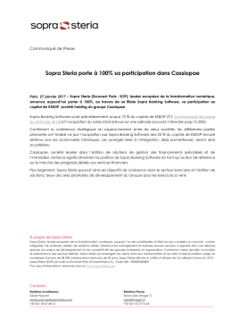 Sopra Steria porte à 100% sa participation dans Cassiopae