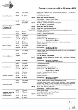 SEMAINE LITURGIQUE DU 21 AU 29 JANVIER 2017 10h30 Pas de