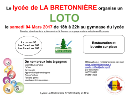 Organisation d`un loto afin de financer un voyage p&eacute;dagogique