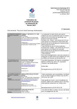 Calendrier des manifestations du 20 janvier au 05 f&eacute;vrier 2017