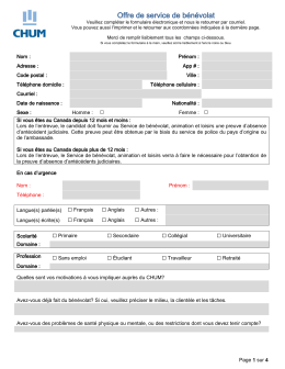 Offre de service de bénévolat - Centre hospitalier de l`Université de