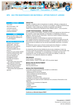 BAC PRO MAINTENANCE DES MATERIELS