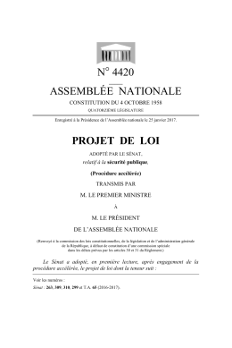 N&deg; 4420 ASSEMBL&Eacute;E NATIONALE PROJET DE LOI