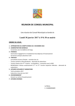 prochaine reunion de conseil municipal le lundi 30 janvier a 19h30