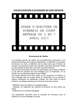 ATELIER D`ECRITURE D`UN SCENARIO DE COURT METRAGE