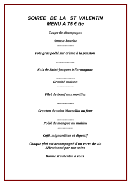 menu saint-Valentin - Auberge du mini golf