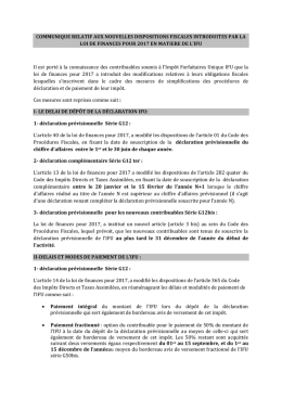 Impôt Forfaitaire Unique (IFU) :LF 2017